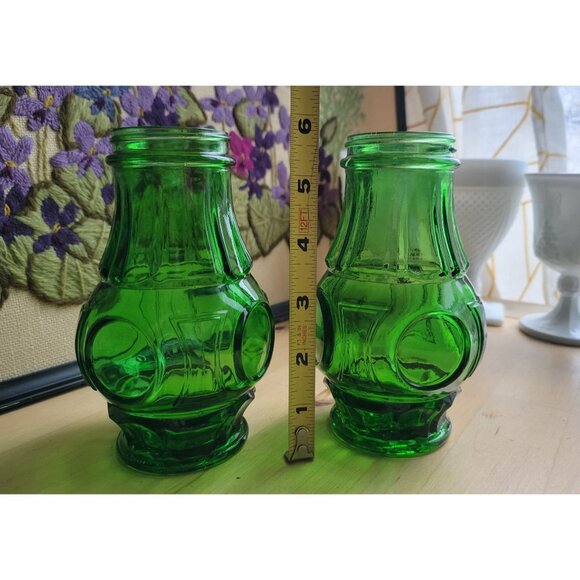 2- Wheaton Glass Bullseye Green Jars Canisters - Picture 3 of 6